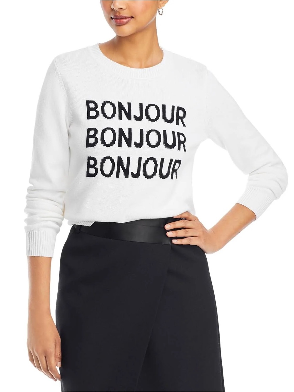Karl Lagerfeld White Knit Sweater with Black Logo Tag